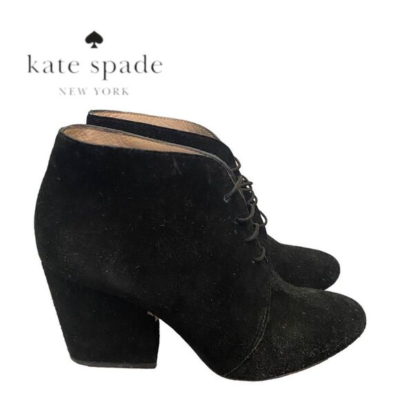 Kate Spade New York Women's Black Suede Leather Tie Ankle Boots Booties 5.5 - Picture 2 of 5